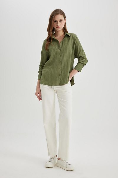 DeFacto Oversize Wide Fit Crinkle Fabric Long Sleeve Shirt C0053Ax24Sp
