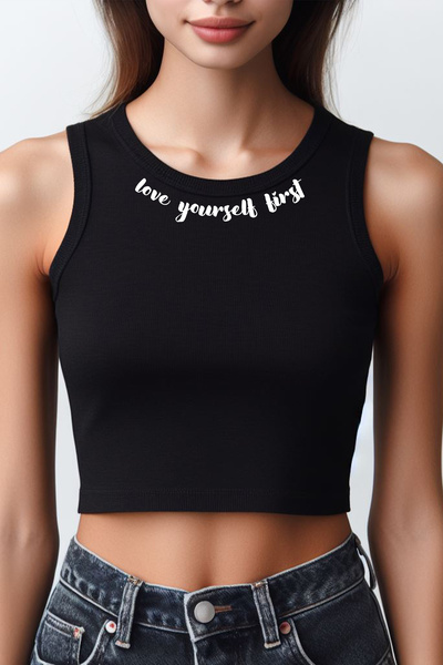 Vordevia Αγάπησε τον εαυτό σου πρώτα Μαύρο αμάνικο κομμωτήριο με στάμπα με γρ...