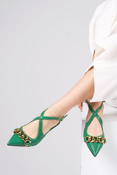 Mio Gusto Jenifer Green Color Low Heeled Women's Shoes
