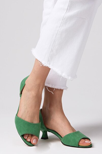 Mio Gusto Adrian Green Color Suede Women's Low Heeled Shoes