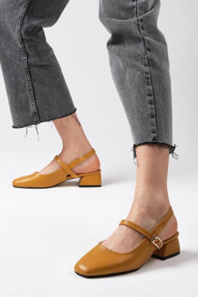 Mio Gusto Ella Mustard Color Open Back Women's Low Heeled Shoes