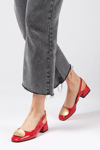 Mio Gusto Caroline Red Color Patent Leather Open Back Women's Short Heeled Shoes