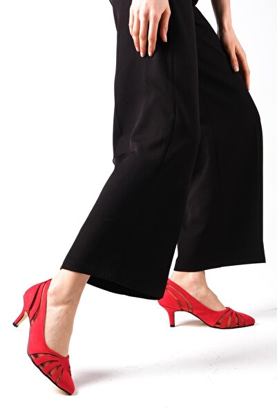 Mio Gusto Liana Kırmızı Renk Süet Kadın Kısa Topuklu Ayakkabı