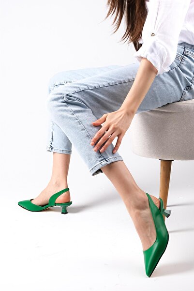 Mio Gusto Mitzie Green Color Open Back Short Heeled Women's Shoes