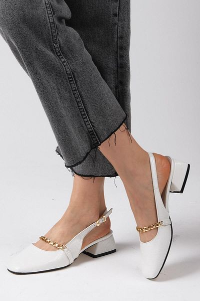 Mio Gusto Renata White Color Open Back Short Heeled Women's Shoes