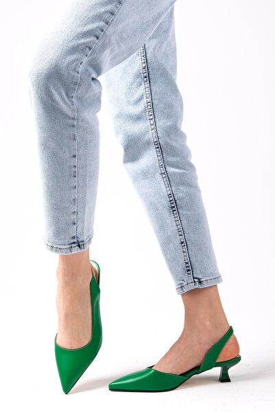 Mio Gusto Mitzie Green Color Open Back Short Heeled Women's Shoes