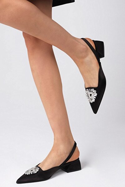 Mio Gusto Dámské krátké boty na podpatku ze saténové tkaniny Claudia Černá barva Crystal Stone Spona
