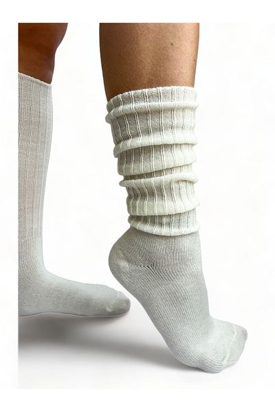 CİHO Ciho Socks Ecru Long Below Knee Winter Women's Woolen Boots Sleeping Socks Soft Touch