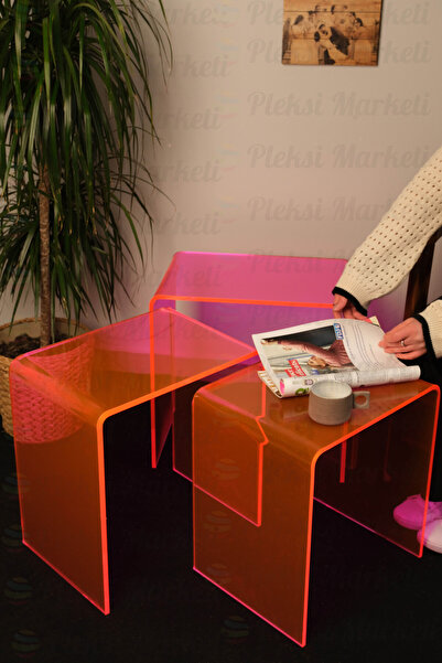 Pleksi Marketi 10 Mm Ithal Dökme Üçlü Pleksi Zigon Sehpa Fuşya