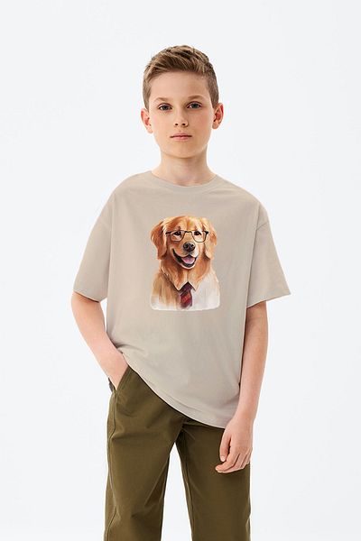 ADABEBEK Golden Smiling Puppy με γυαλιά εμπριμέ μπλουζάκι για αγόρι