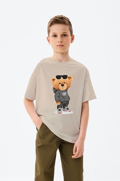 ADABEBEK Love Written Casual Teddy Bear Boy's T-shirt με στάμπα
