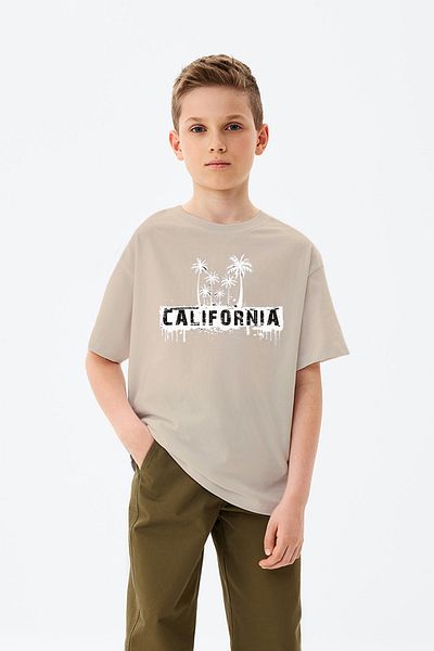 ADABEBEK Ανδρικό μπλουζάκι με στάμπα California με λεπτομέρεια από βαμβάκι