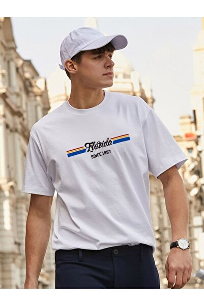 Rokeby Pamuk Pamučni džersej Tkanina Oversize kroj Florida Štampano Bela T-shirt