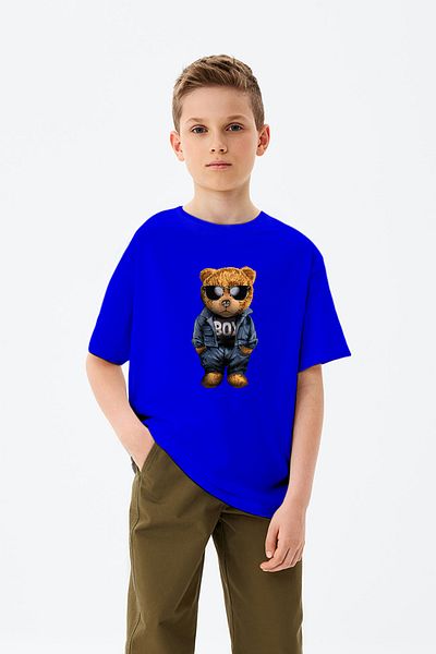 ADABEBEK Υπερμεγέθη γράμματα με γυαλιά Cool Teddy Bear εμπριμέ μπλουζάκι για αγόρι