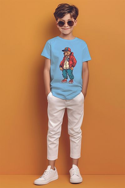 ADABEBEK Ursuleț de pluș cu glugă și pălărie, tricou imprimat pentru băieți