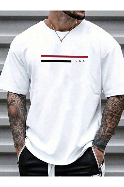 Rokeby Βαμβακερό χτενισμένο ύφασμα Oversize Usa εμπριμέ λευκό μπλουζάκι