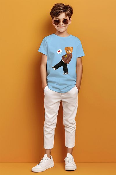 ADABEBEK Tricou pentru băieți cu imprimeu Teddy Bear cu pictogramă inimă