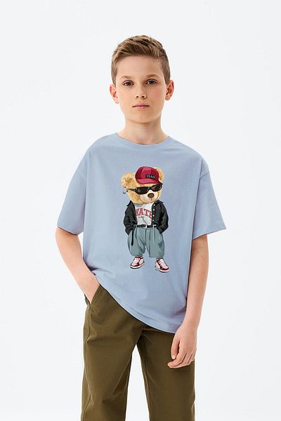 ADABEBEK Tricou pentru băieți cu ursuleț de pluș cu șapcă și cercei