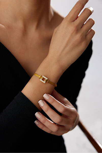 YAVUZ KUYUMCULUK 14 Ayar Altın Trabzon Hasır Kare Taşlı Baget Bileklik