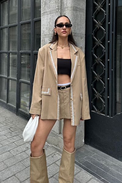Nazliye Tan Design Oversize Blazer Jacket