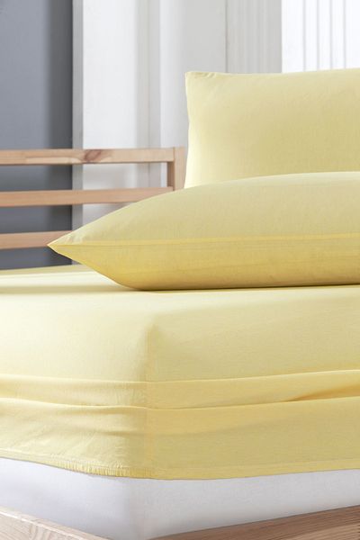 INTER Z Cotton Ranforce Fabric Elastic Fitted Pillow Sheet Set (Double) Yellow