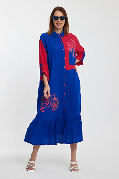 Denismoda Жіноча етнічна вишивка з детальним рукавом мішкувата сукня гомлек