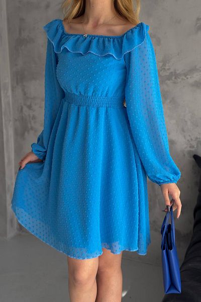 Neşeli Butik γυναικείο μπλε γιακά μαντόνα μίνι φόρεμα σιφόν NBK2057