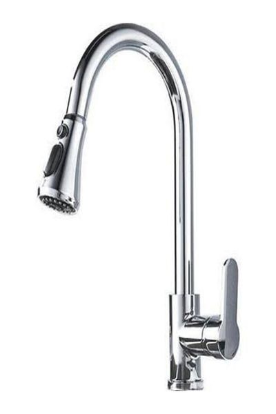 EraycanYapıMarket Open Close Chrome Kitchen Sink Faucet with Spiral Extending Hose