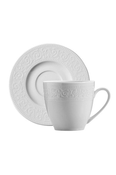 Kütahya Porselen Azalea Teacup with Plate and Relief for 6 Persons 180 Cc