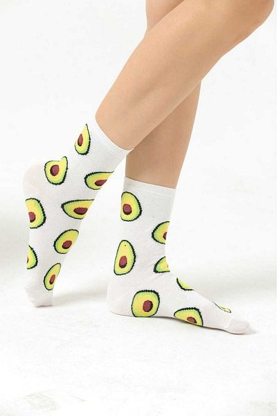 MG ÇORAP White Avocado Patterned Socks