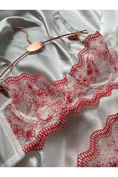 love secret SET DE SUtien BRODE CU MODEL DE FLORI ROȘU DESCHIS