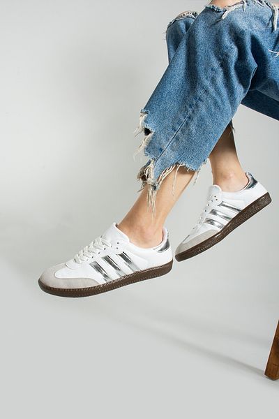 Wenti Shoes Martin Daily White Silver Detailed Lace Up Women's Sports Shoes