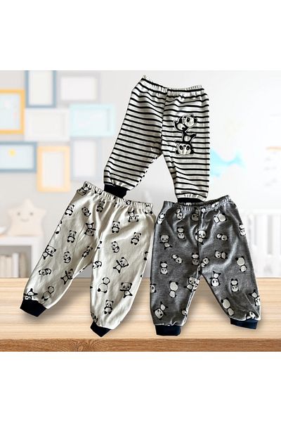 Necix's Panda Printed Baby Boy Badi with Snap Fasteners and Bottom Three Pieces Double Set