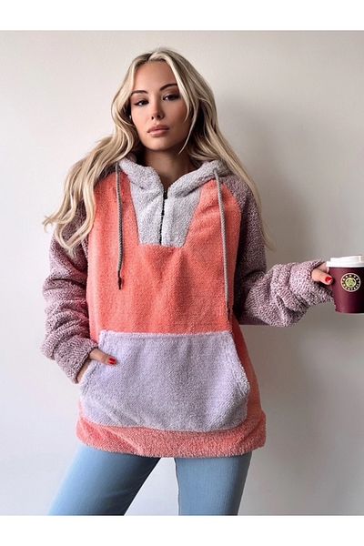 MAMAYAGA Women's Multicolored Kangaroo Pocket Hooded Sports Stylish Oversize Sweatshirt
