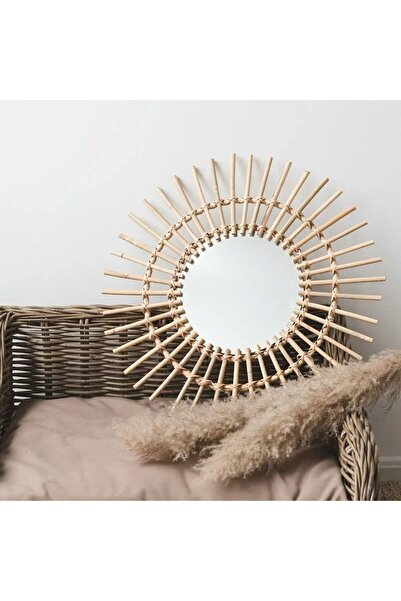 BLUE SİDE Retro Pinterest Stil Desenli Hasır I?şlemeli Daire Desenli Cam Ayna...