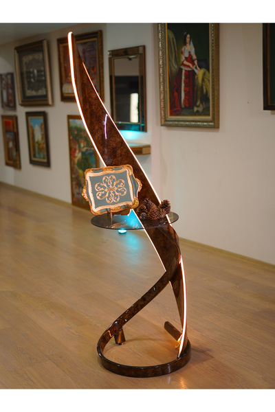 Dora Art Cam Raflı Led Aydınlatmalı Tasarım Ahşap Lambader