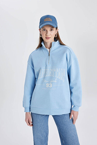 DeFacto Kadın Sweatshirt Mavi C1671ax/be281