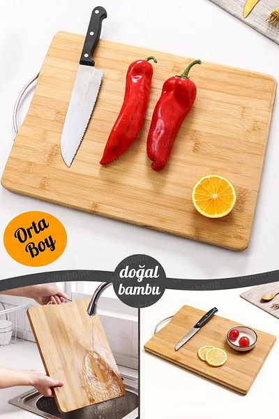 Tilbe Home Bamboo Cutting Board Luxury Steel Handle Cheese Serving Presentation Tray Meat Vegetable Cutting Chopping Cutting Board