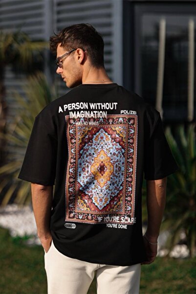 MADZEYMODA Unisex Oversize Loose Fit Printed Crew Neck Black T-Shirt