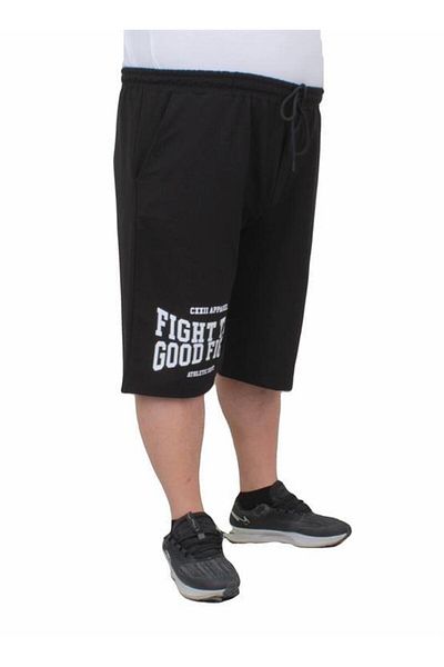 Starbattal Plus Size Men's Combed Cotton Shorts - Good Fight 24632 BLACK
