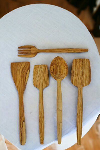BEF CRAFT Wooden Spoon Tablespoon Wooden Serving Set Set Olive Wood Kitchen U...