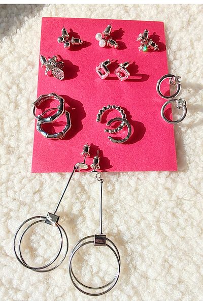İLKYAZ ACCESSORY 9-PIECE MINIMAL EARRING SET WITH CRIMPED EARRINGS