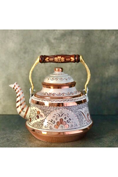 Copper Studio 999 3,2 Litre Tekli Kalaylı Dövme Bakır Demlik, El İşlemeli Nos...