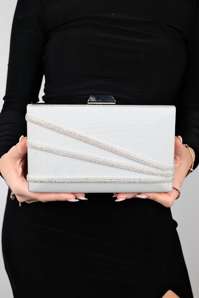 LuviShoes Geantă pentru rochie de seară DEBON Gri Satin Stripe Stone