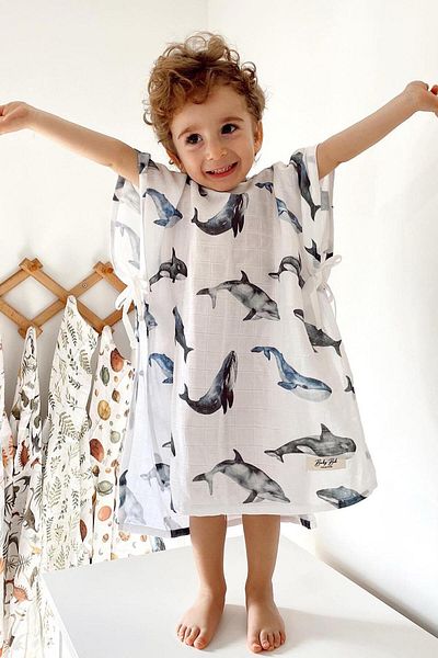 BABYBEK Whale Organic Muslin Παιδικό Poncho Unisex 1-5 ετών Standard