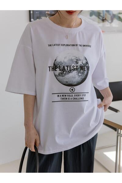 Jose Clothing Tricou unisex oversize cu mânecă scurtă imprimat din bumbac organic