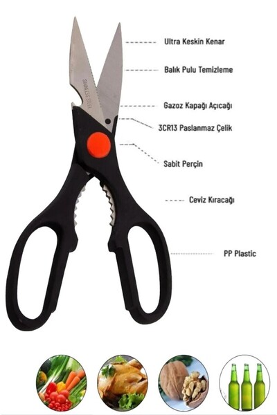 Granvex Multi-Purpose Ultra Sharp Kitchen Scissors Fish, Chicken, Meat, Veget...