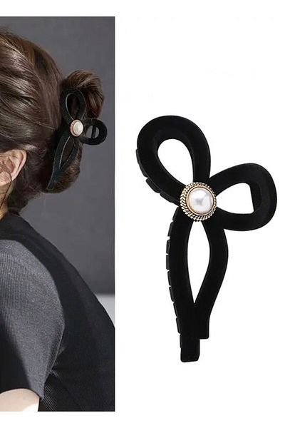 Rachel Velvet Pearl Stone Large Bow Model Latch Buckle-13 cm