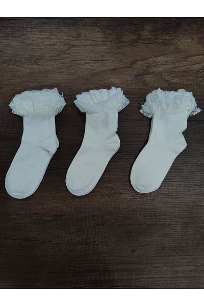 erceys Girl's 3 Pairs of Accessories Lace Socks Cotton