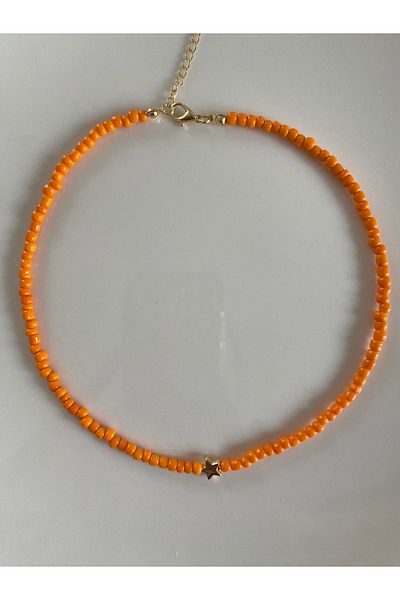 Stoneday Gold Color Star Figured Orange Sand Bead Trend Necklace